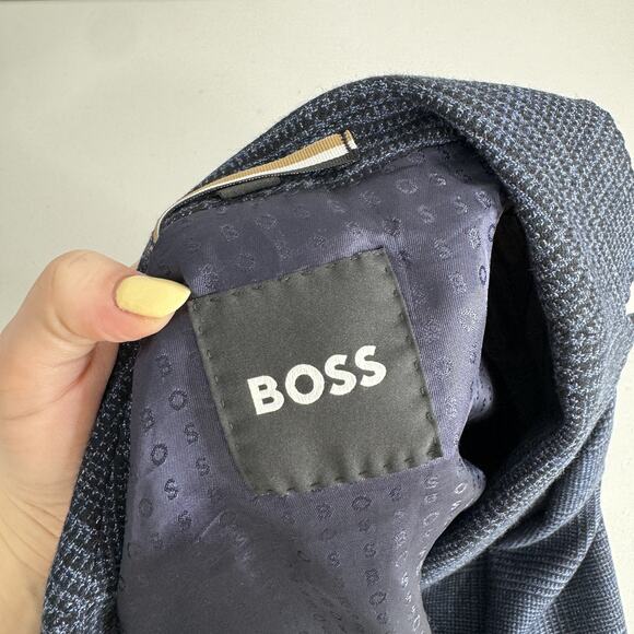 BOSS Blazer Mens 36R Blue Plaid Wool Blend Hutson Slim Fit Sport Coat Jacket - Picture 12 of 15